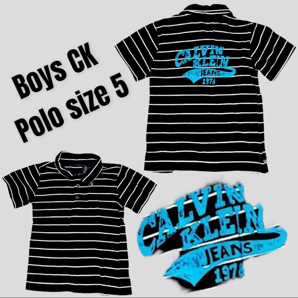 Calvin Klein Other - Boys Calvin Klein TEAL BLUE logo Shirt size 5 Black/White Polo stripe Top